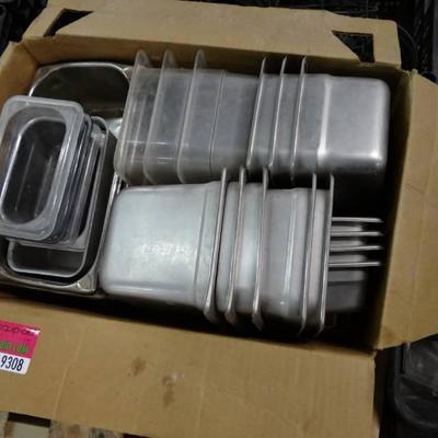 Lot of Stainless and Plastic Prep Pans and Lids