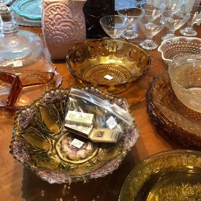 Candlewick Sherbet Dishes, Amber Glassware, Pink Vintage Pitcher