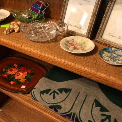 Frames, Cut Glass Dish, Hand Painted Dish, Small Tole Tray, Worry Dolls 
