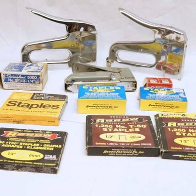 Lots of 3 staple guns and boxes of various size st ...