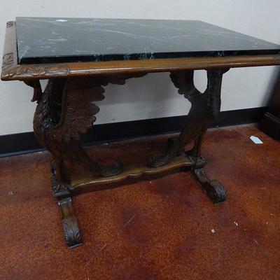 Antique Carved Ducks Marble Top Table