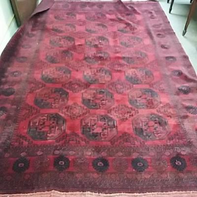 Red and Black Wool Tapestry Rug