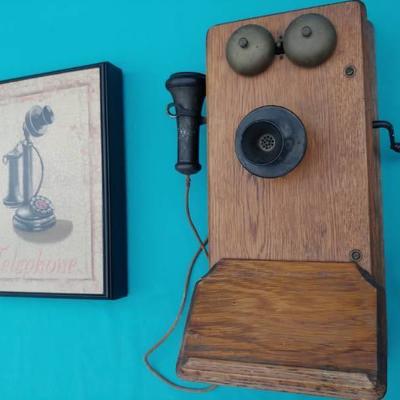 Antique Kellogg Crank Phone and Wall Art