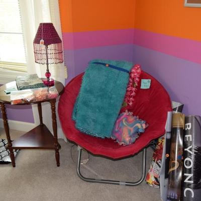 Chair, Side Table, Lamp, Blanket