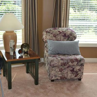 Accent Chair w Pillow, Side Table, Lamp, & Home Decor