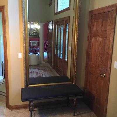 Large Hallway Mirror and Padded Bench