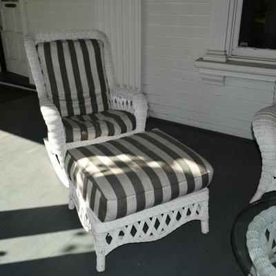 White Wicker Patio Chair, Ottoman