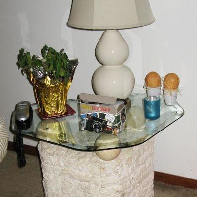 stone base glass top end table    BUY IT NOW  $ 95.00