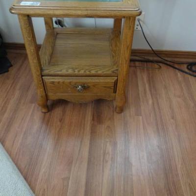 SIde table glass top has one drawer, lamp NOT incl ...