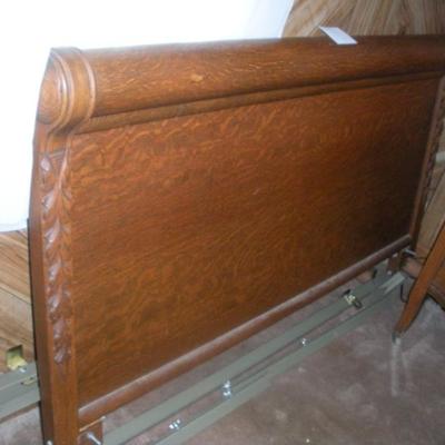oak sleigh bed foot board made to use as a full size bed with rails