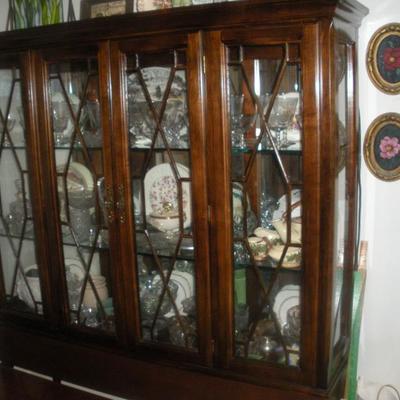 china curio cabinet with noritake china and stem ware