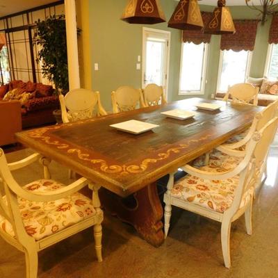 Farmhouse design solid wood dining table with (8) Chairs