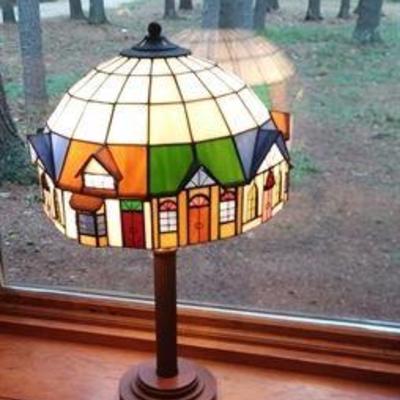 Row houses ~ Tiffany style stained glass shade table lamp