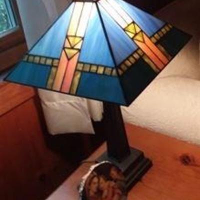 Mission style lamp with Tiffany style shade