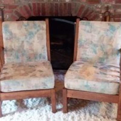 Pair of Mission style one armed chairs that together make a loveseat