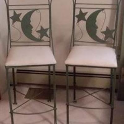 Pair of celestial verdigris bar stools