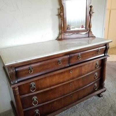 Marble top dresser with other matching pieces 