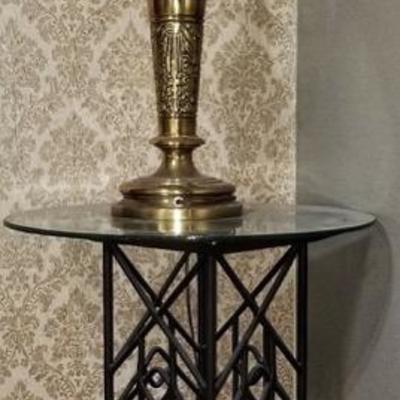 Modern iron side tables with brass tabletop lamps