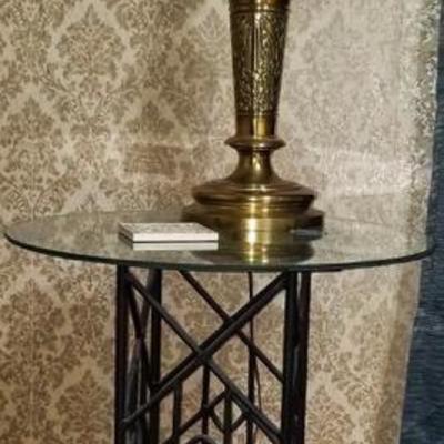 Modern iron side tables with brass tabletop lamps