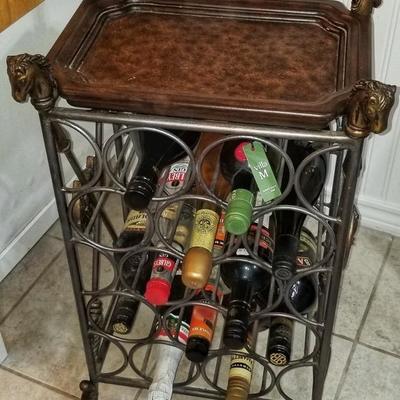 Tray top free standing wine rack with horse accents