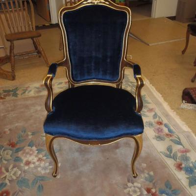 Vintage French mahogany arm chair,carved and gilded super fabric