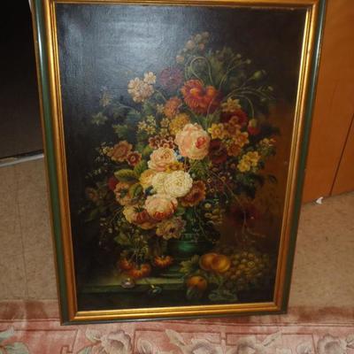 ANTIQUE EUROPEAN FLORAL PAINTING C 1890 probably italy