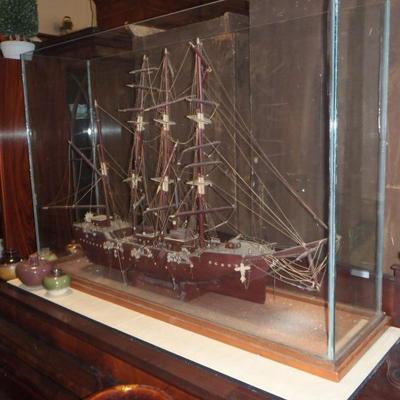 Incredible boat model in plae glass case about 48