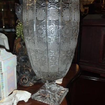 Very heavy and very cut glass Bohemian glass vase