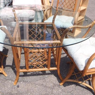 MCM bamboo dinette set with plate glass top mint