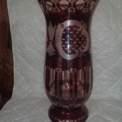 Boemian glass Antique cut to clear vase  24