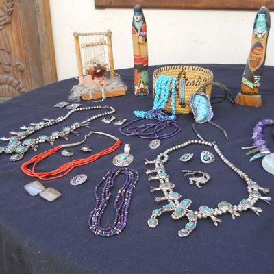 TURQOISE SQUASH BLOSSOMS HOPI JEWELERY  ZUNI JEWELRY SAND CAST EARRINGS MID CIENTURY MEXICAN STERLING JEWELRY