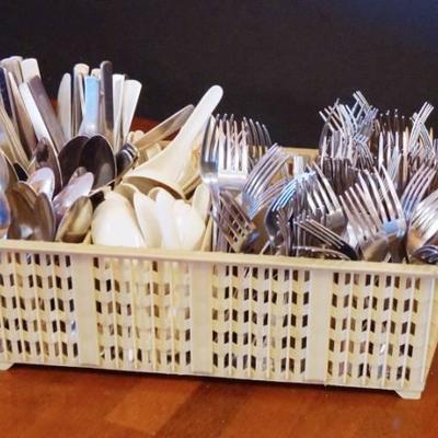 Big Lot of Restaurant Silverware and Asian Soup Sp