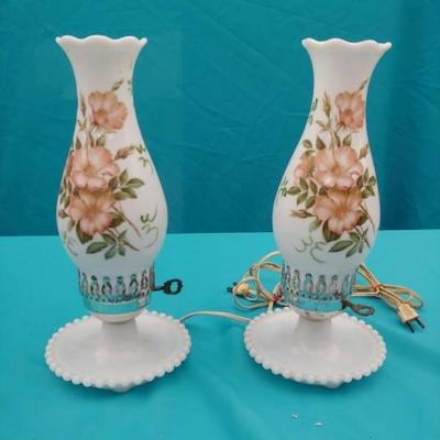 Painted Milk Glass Lamps