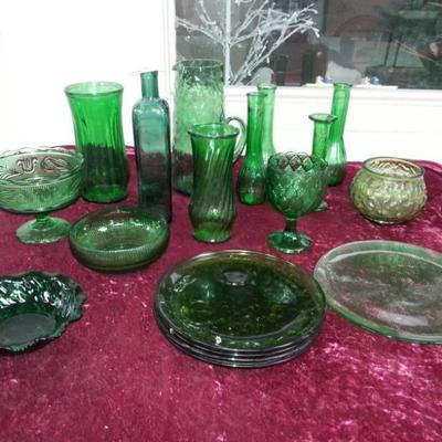 Lot of Green Antique Depression Glass