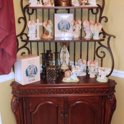 Corner wood and metal display cabinet