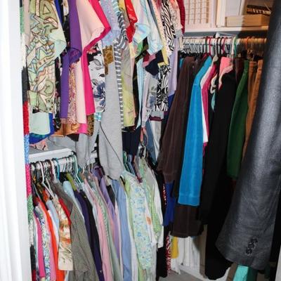 one of three closets full of ladies clothing, sizes large up to 5X