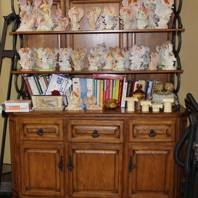 Wood and metal hutch with Seraphim Angels and cookbooks