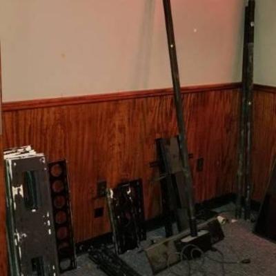 Lot of TV mounting poles and plates