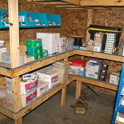 Assorted Hardware Supplies & Cabinets. Nails, Screws & More