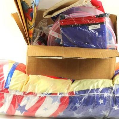 Lot of Patriotic Items Including a Flag Body Pillow