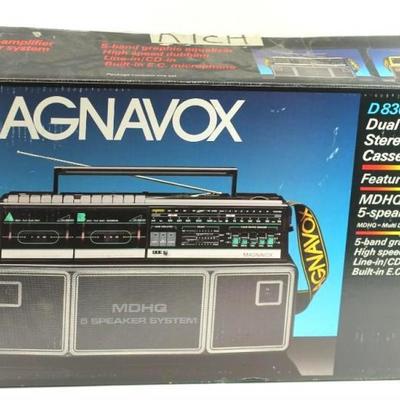 Magnavox D8300 Boombox Dual Deck Stereo Radio Cassette Recorder in Original Box and Packaging