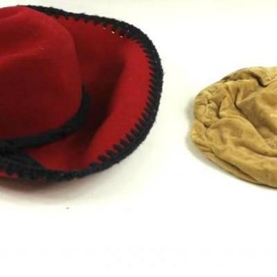 2 Vintage Hats incl 1 Red Felt and 1 Tan Velvet