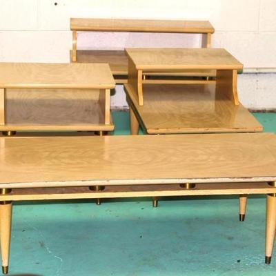 Set of 4 Mid Century Tables, Blonde