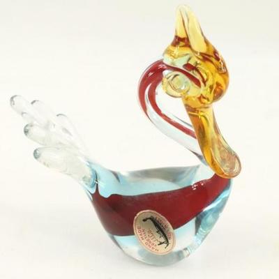 J.I. Co. Art Glass Bird, Hand Made Venetian, Made in Italy, Has Original Foil Label