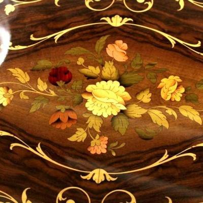 Oval End Table with Floral Design Inlay