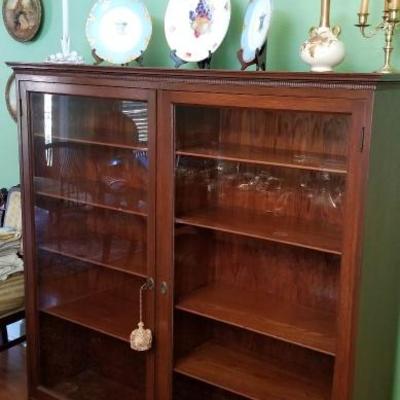Great antique book case with original wavy glass and key