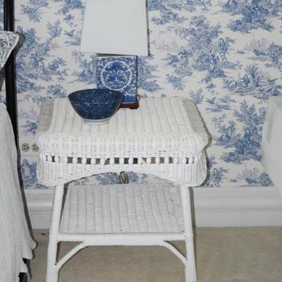 Wicker Side Table, Lamp, & Home Decor