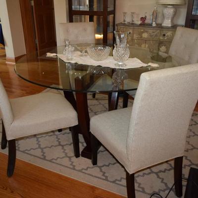 Glass & Wood Round Table w 4 Chairs