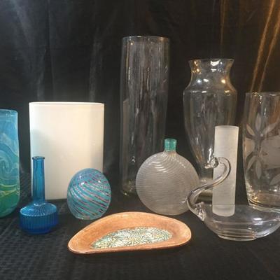 Tapio Wirkkala Vase, Sascha Brastoff ceramic, Baccarat Crystal