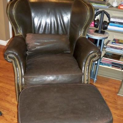 Bradington Young Leather Club Style Chair and Ottoman #1